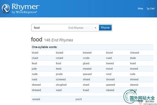 英语押韵词典查询网[Rhymer]