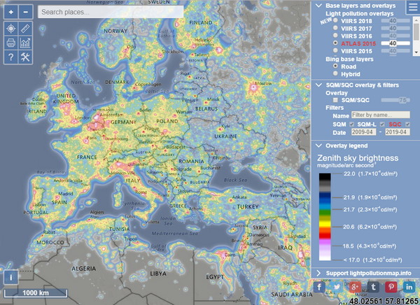 全球光污染地图 -LightPollutionMap