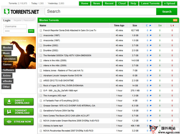 Torrents:免费互联网资源下载站